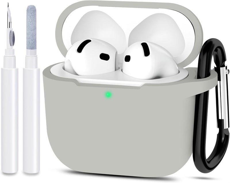 ATUAT Compatible with AirPods 4 Case Cover, Protective Silicone Skin Accessories with Keychain for Women Men for Apple AirPods 4th Generation Case(2024), Front LED Visible, Grey - Image 1